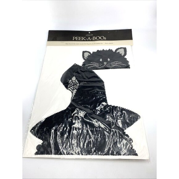 Peek a Boos Halloween Window Hanging Decorations Cloth Lace Witch Cat Black NIP - Picture 1 of 6
